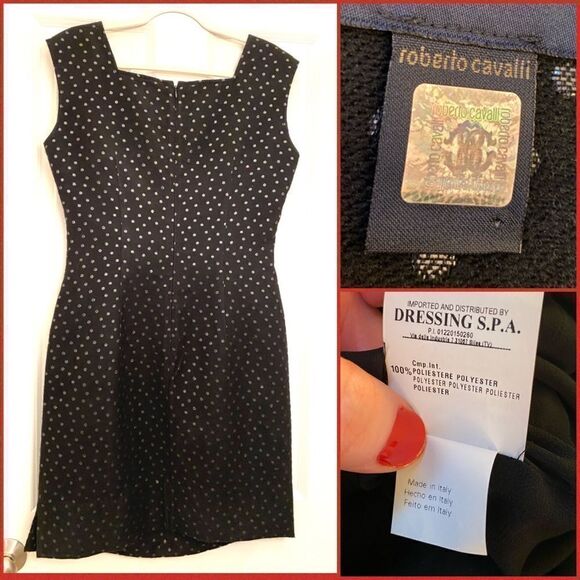 Class by Roberto Cavalli black dress with silver polka dots size USA 14 - Picture 5 of 7